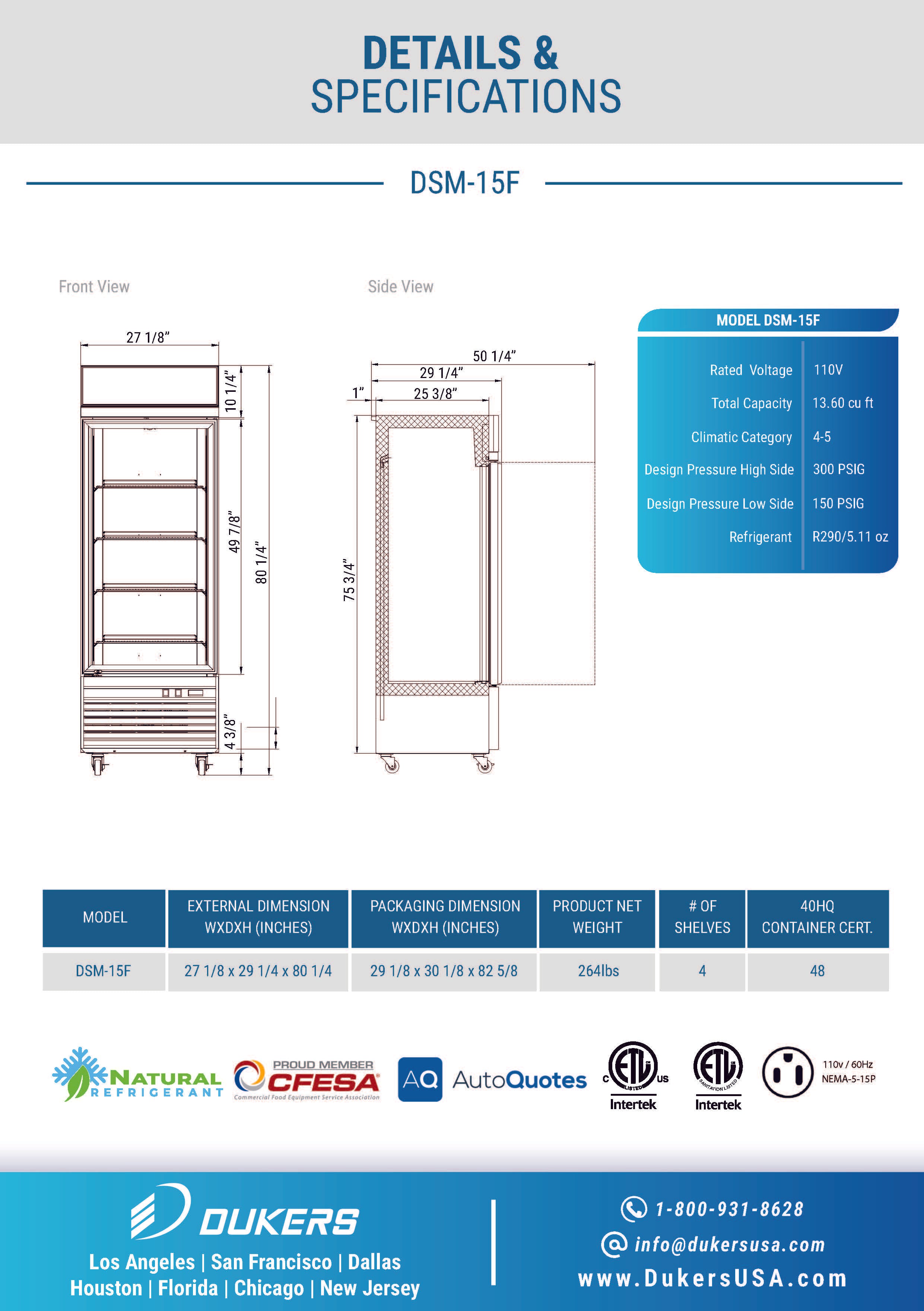 Dukers - DSM-15F Commercial 27-1/8"W 1 Glass Door Merchandiser Freezer