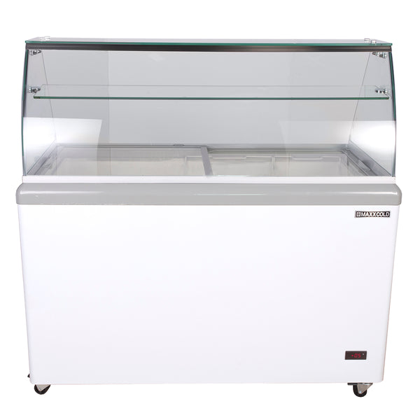 MXDC-8 Maxx Cold Curved Glass Ice Cream Dipping Cabinet Freezer, 13.8 cu. ft. Storage Capacity, in White
