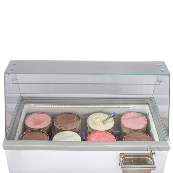 MXDC-8 Maxx Cold Curved Glass Ice Cream Dipping Cabinet Freezer, 13.8 cu. ft. Storage Capacity, in White