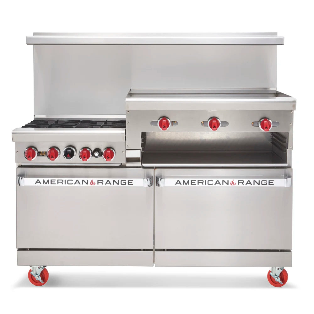 American Range AR-6B-24RG-DSB 60" 6 Burner Gas Range w/ Griddle/Broiler & (2) Storage Bases, Natural Gas