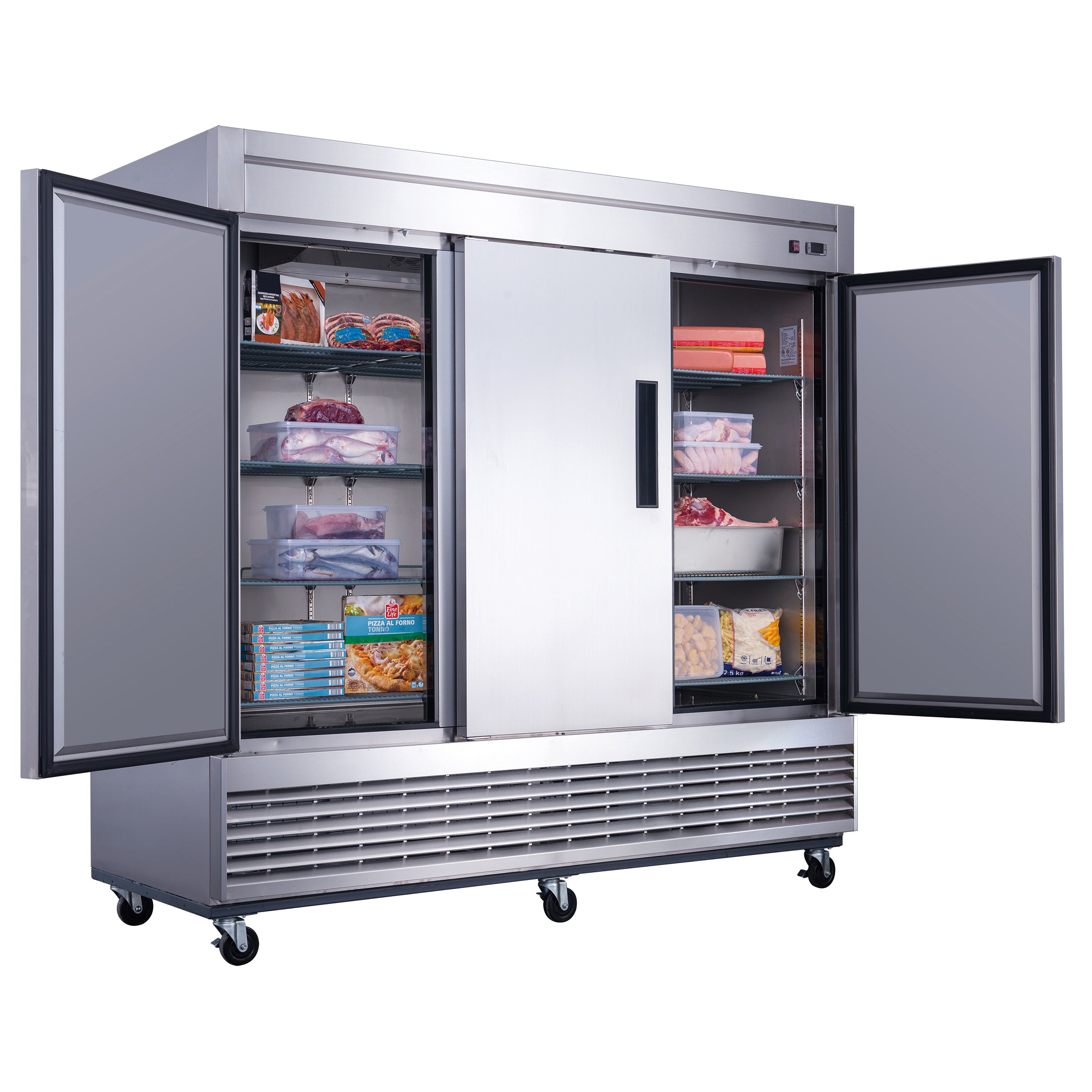 Chef AAA - T83F, Commercial 83" Reach-In Freezer 3 Solid Door Stainless Steel 64 cu.ft.