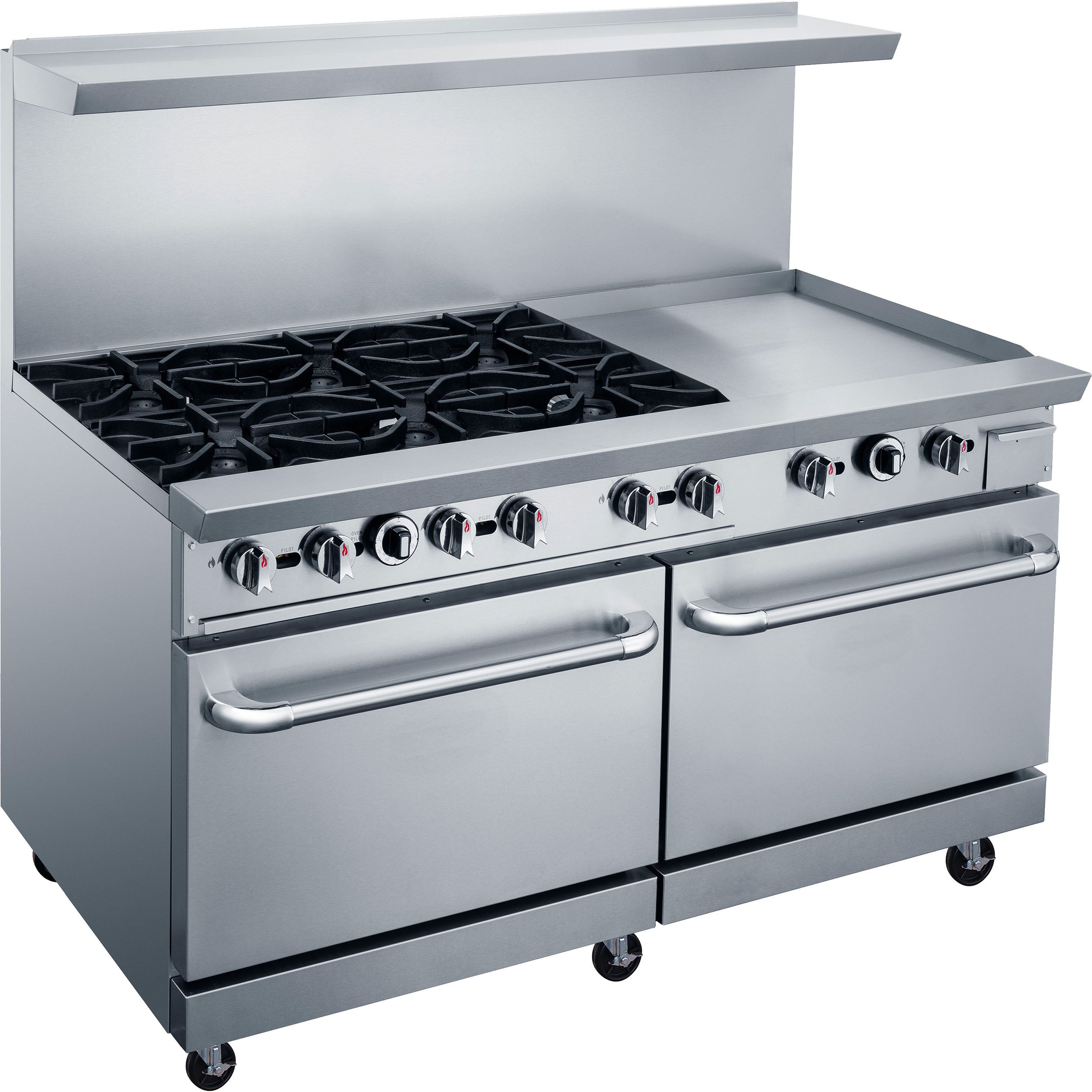 Chef AAA - TCR60-6B24GM-NG, Commercial 60" Oven Range Six Open Burner with 24" Griddle Natural Gas