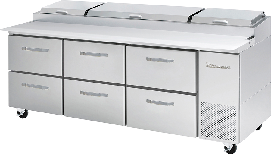Blue Air - BAPP93-D6-HC, 6 Drawers All Stainless Pizza Prep.Table, 93-3/8" wide, 30.8 cu/ft. - (12) 1/3 Pans - By Others, R-290 Refrigerant