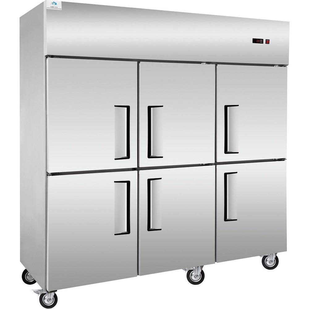 Chef AAA SCD-660F 72" Commercial Reach-In Freezer with 6 Solid Half Doors