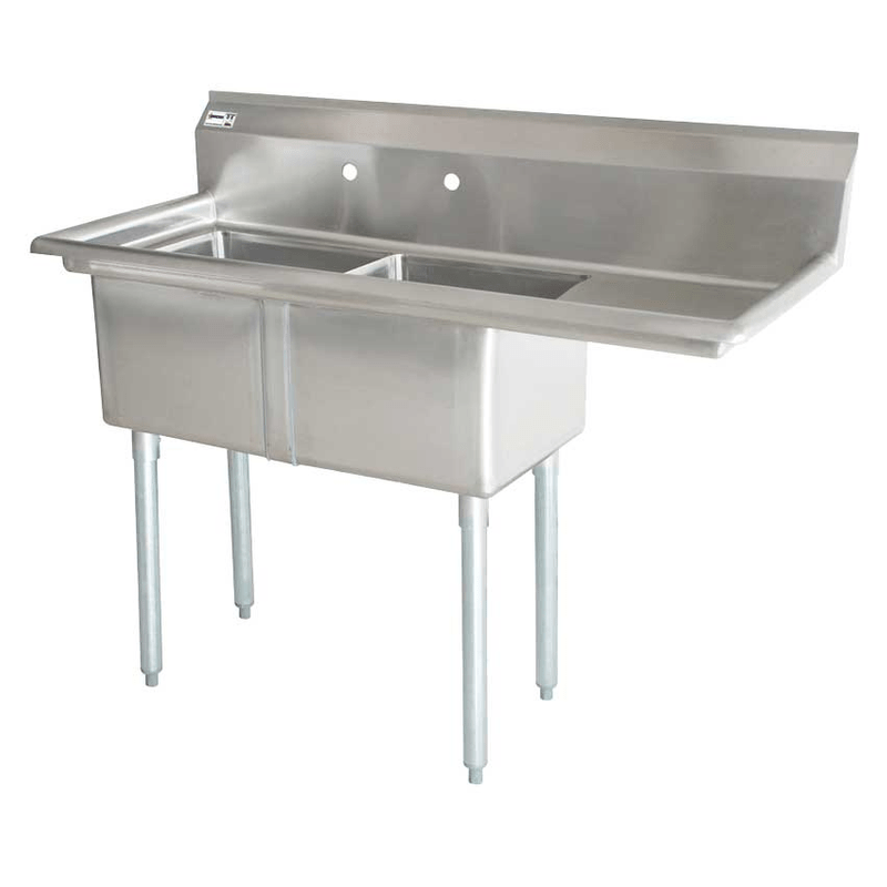 Two Tub Pot Sink with 3.5 Inch Center Drain and Right Drain Board 43792
