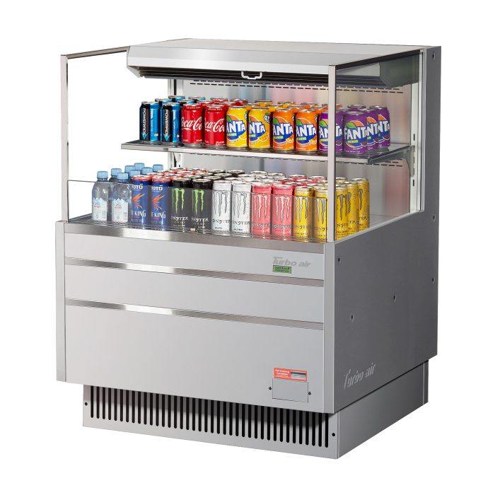 Turbo Air - TOM-36L-UF-S-2S-N, 34-3/4"L Low Profile Glass Side Panel, 1 shelf - European Straight / Stainless Steel