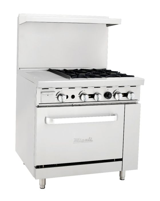 Migali - C-RO4-12GL-LP, 36" 12” Griddle, 4 Burner Oven Range Liquid Propane BTU148000