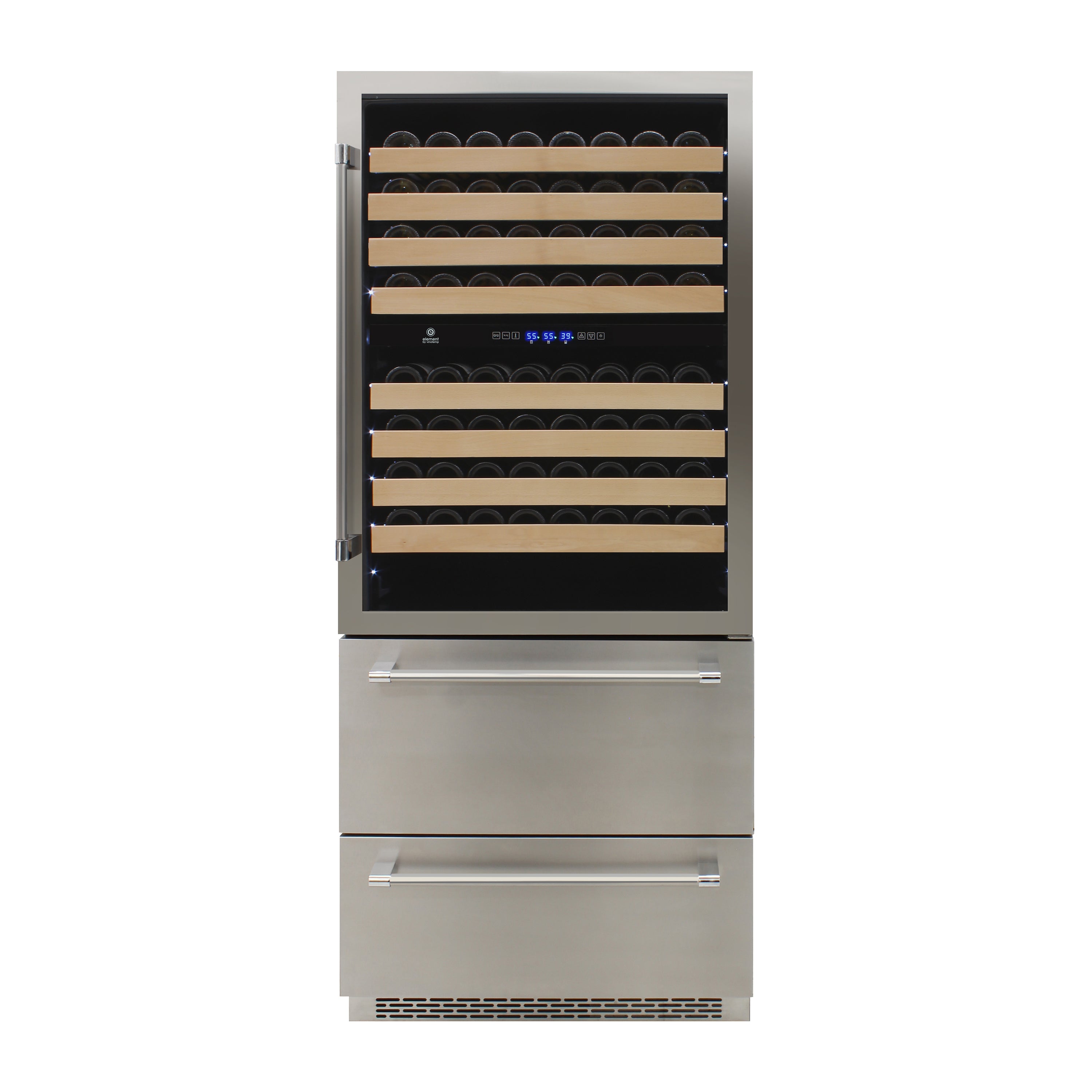Vinotemp - EL-BWC30TB-S, Vinotemp Connoisseur Series Triple-Zone Wine and 2 Drawer Beverage Cooler, 135 Bottle Capacity, in Stainless Steel