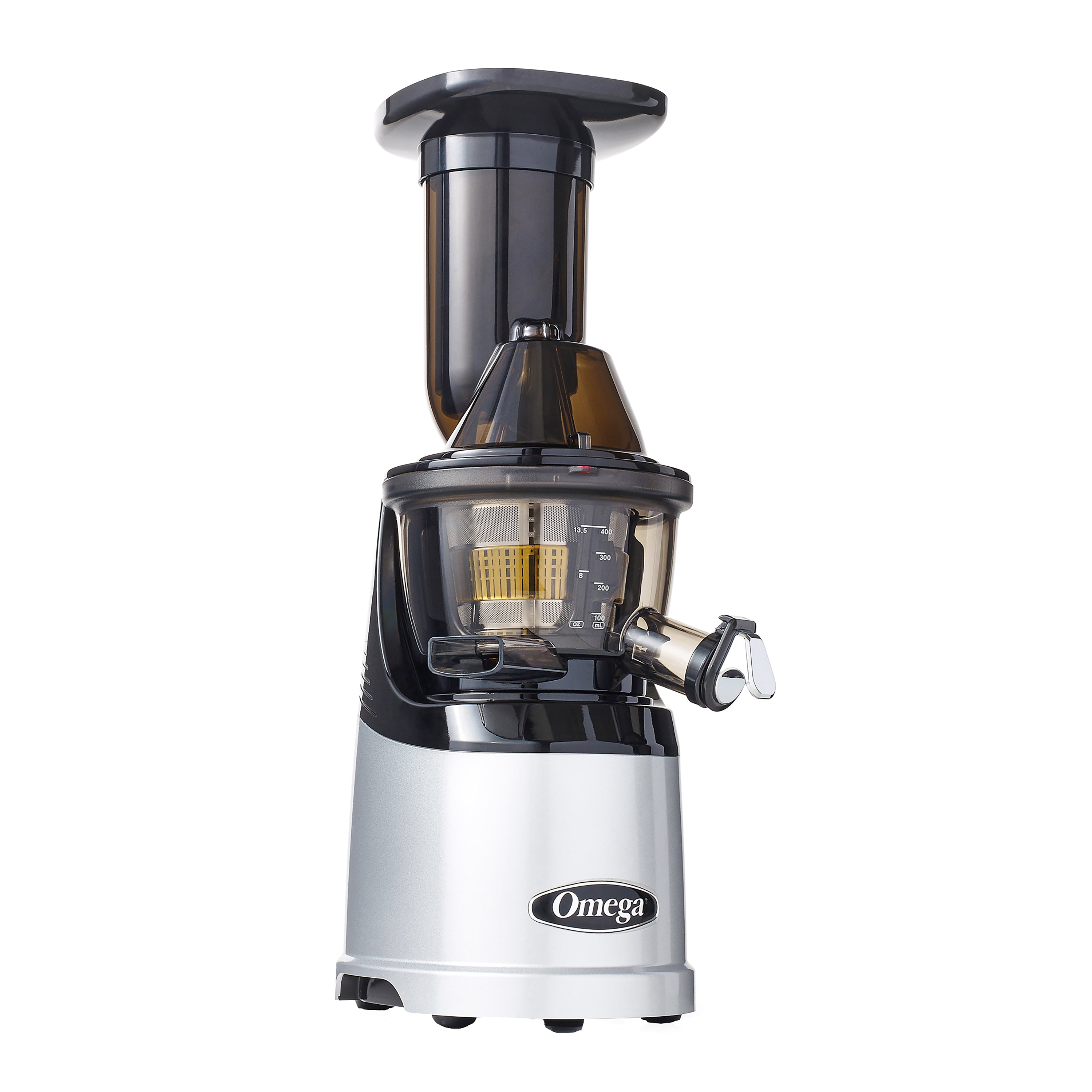 Omega - MMV700S, Omega MegaMouth Compact Masticating Vertical Juicer, 240W  Low-Speed Single Stage Auger, in Silver