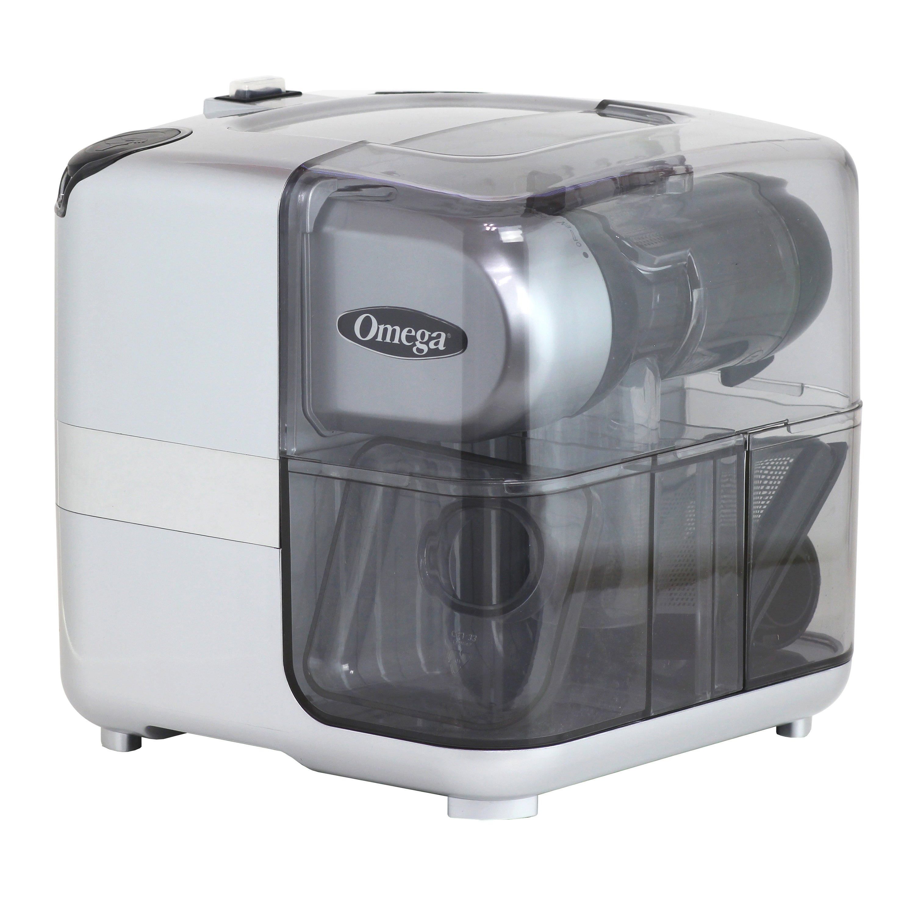 Omega - JCUBE500SV, Omega Cold Press 365 Masticating Slow Juicer and Nutrition System with On-Board Storage, in Silver