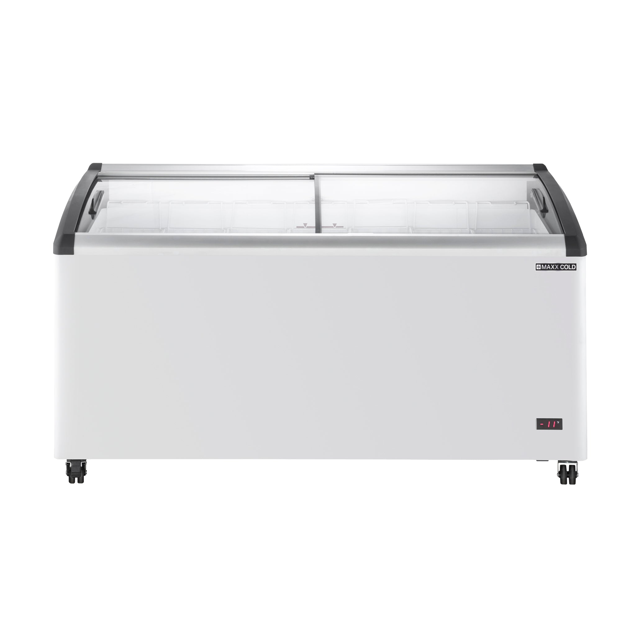 Maxx Cold - MXF64CHC-7, Maxx Cold Curved Glass Top Chest Freezer Display, 63.4"W, 12.36 cu. ft. Storage Capacity, Equipped with (7) Wire Baskets, in White