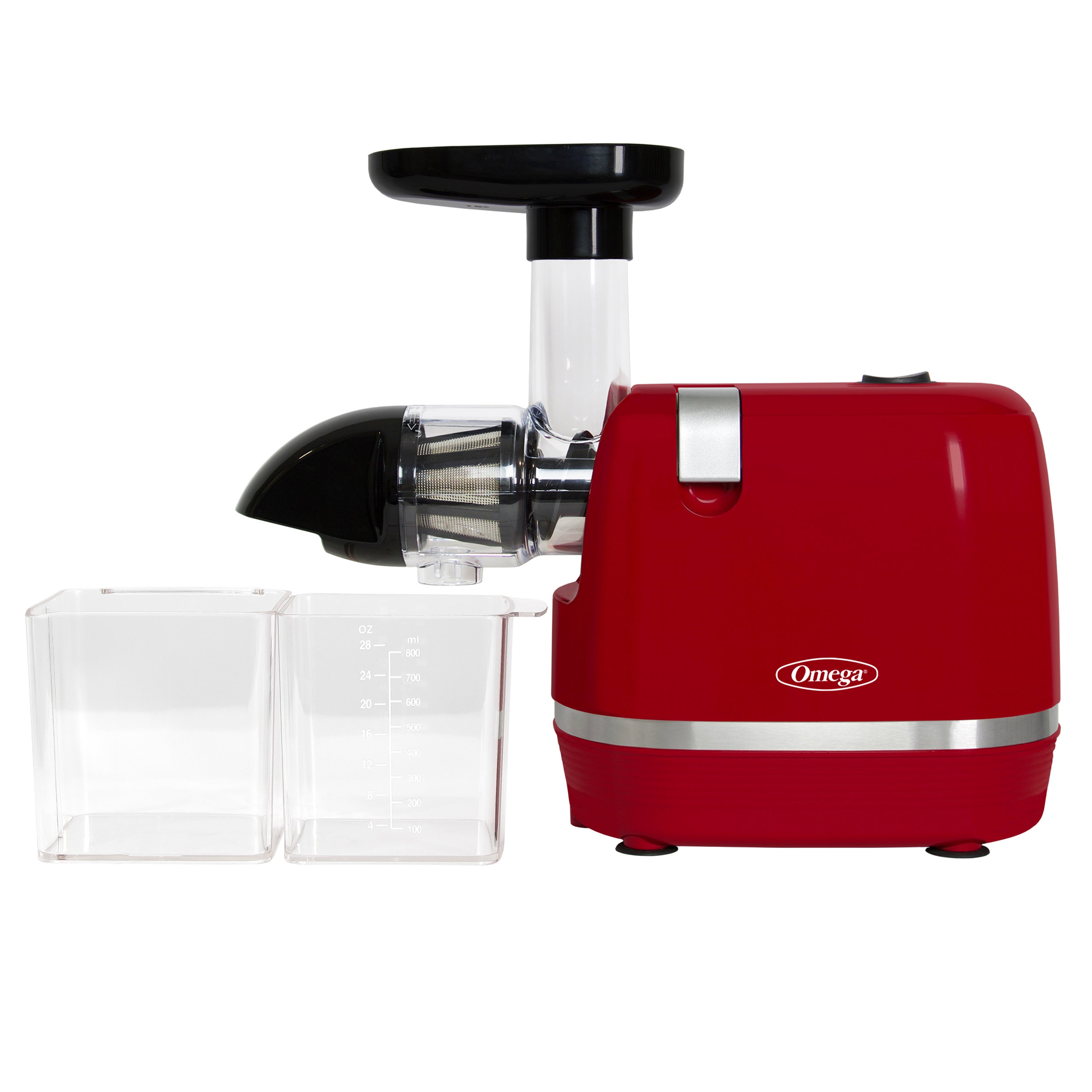 Omega - H3000RED, Omega Cold Press 365 Compact Masticating Horizontal Juicer, 150W Low-Speed 3-Stage Auger, in Red