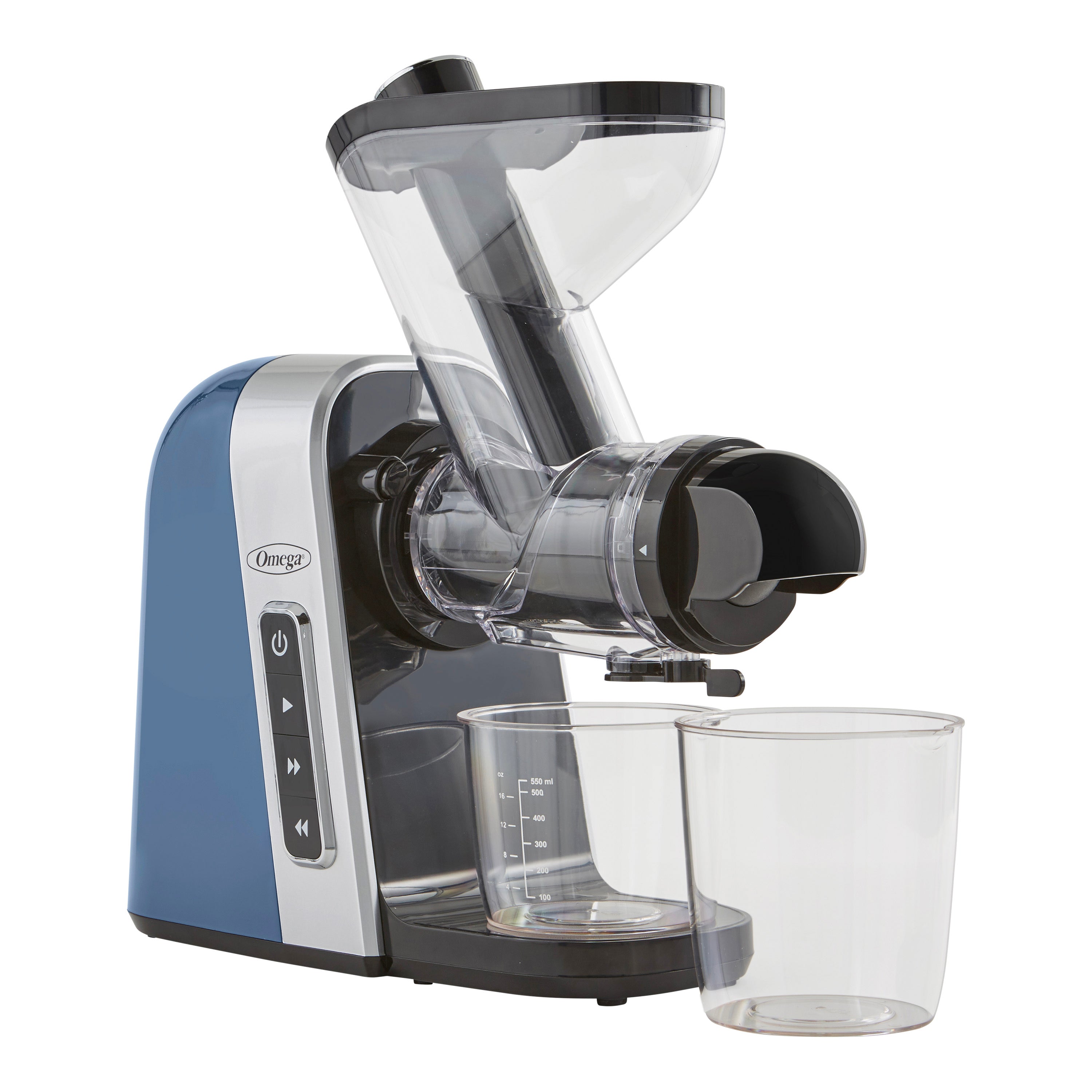 Omega - MM400BL13, Omega Medical Medium 200W Blue BPA Free Slow Masticating Juicer with Wide Mouth Chute for Less Prep