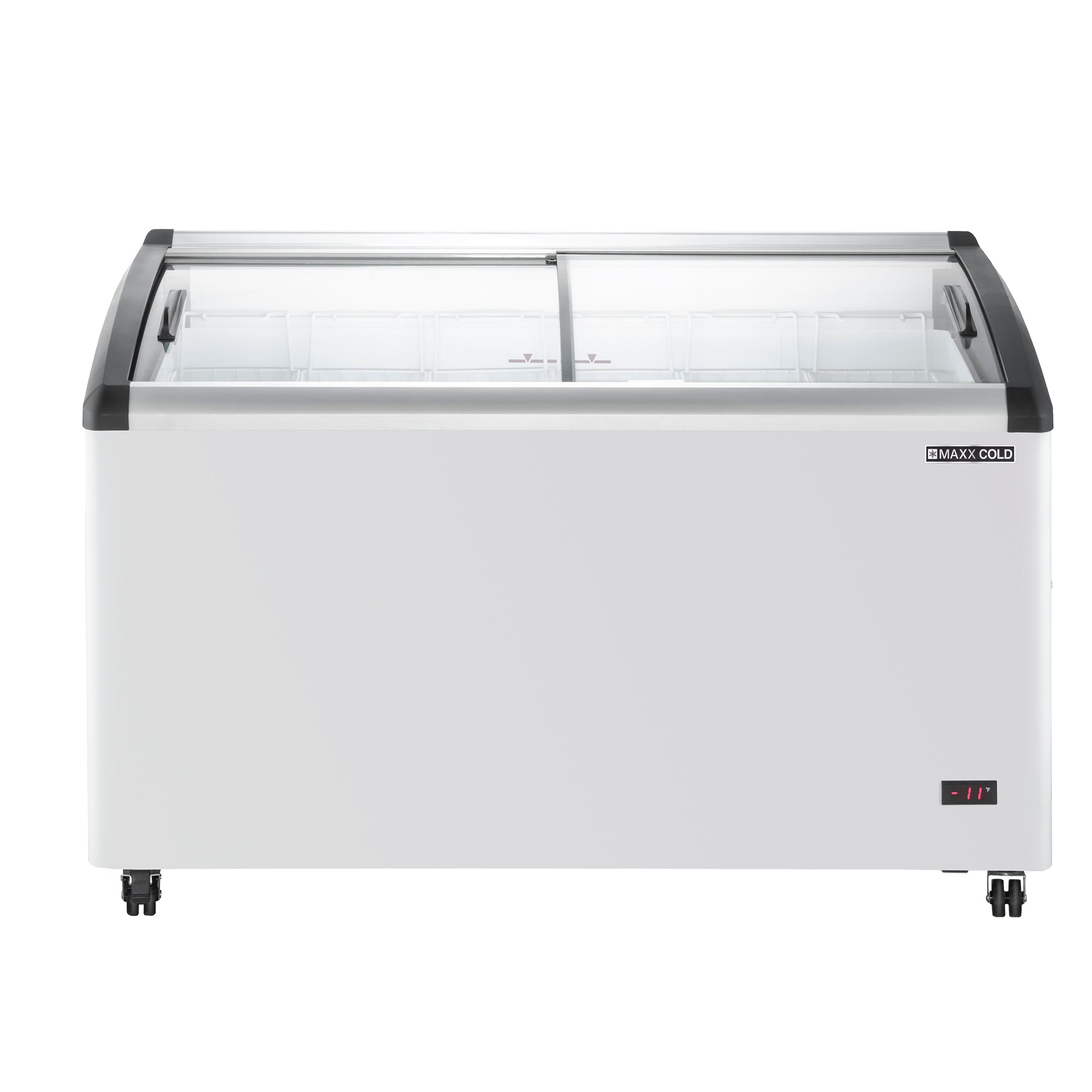 Maxx Cold - MXF54CHC-6, Maxx Cold Curved Glass Top Chest Freezer Display, 53.2"W, 9.96 cu. ft. Storage Capacity, Equipped with (6) Wire Baskets, in White