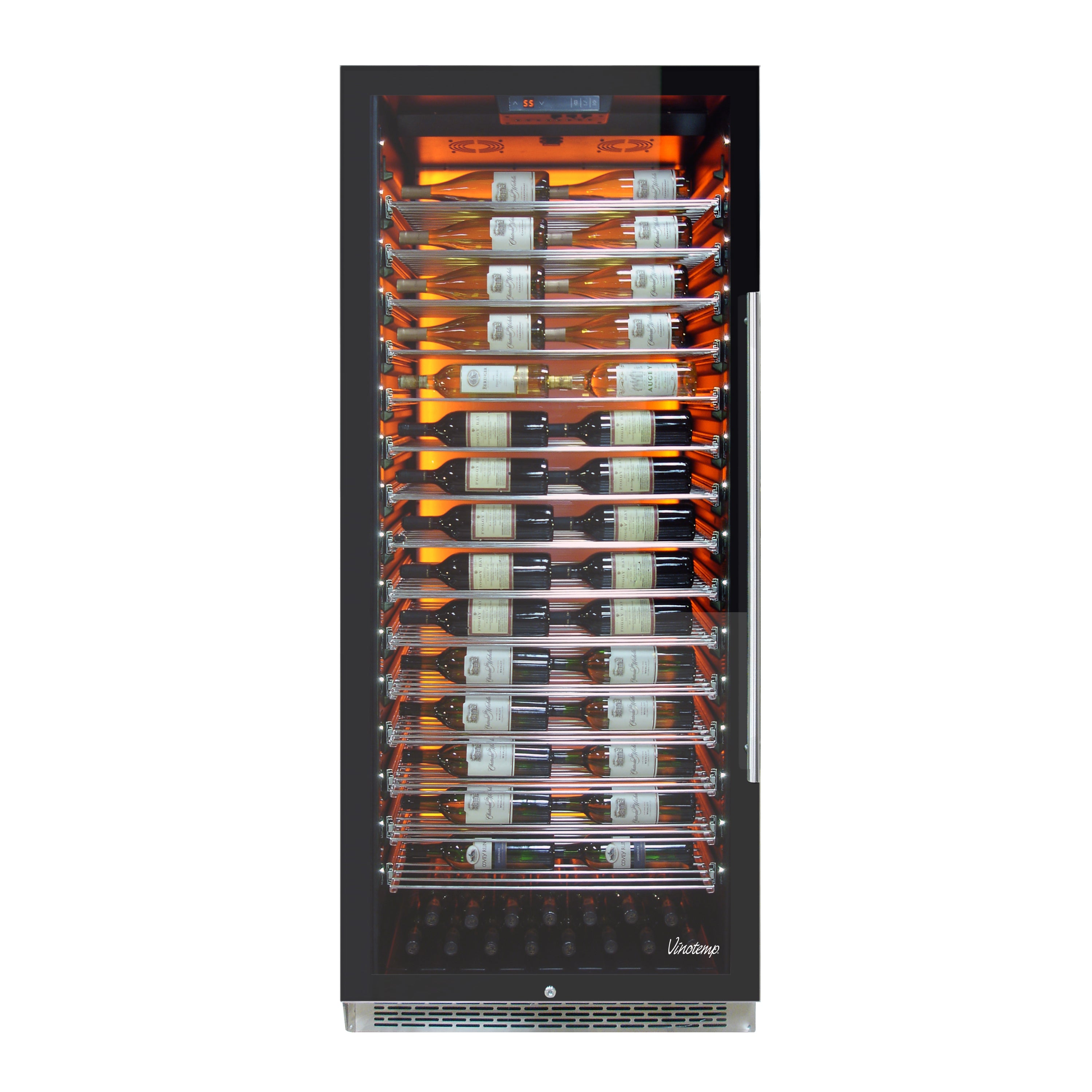 Vinotemp - EL-300COMM-L, Vinotemp Backlit Series Commercial 300 Wine Cooler, Left Hinge, 188 Bottle Capacity, in Black