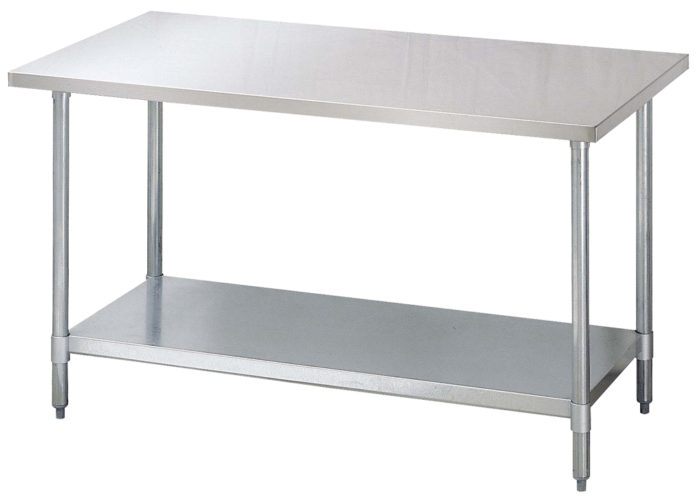 Green World - 
TSW-2424E  - Work Table, 24″ W x 24″ L, 18/430 stainless steel flat top w/turned down edges, with adjustable galvanized undershelf & legs with adjustable ABS bullet feet
