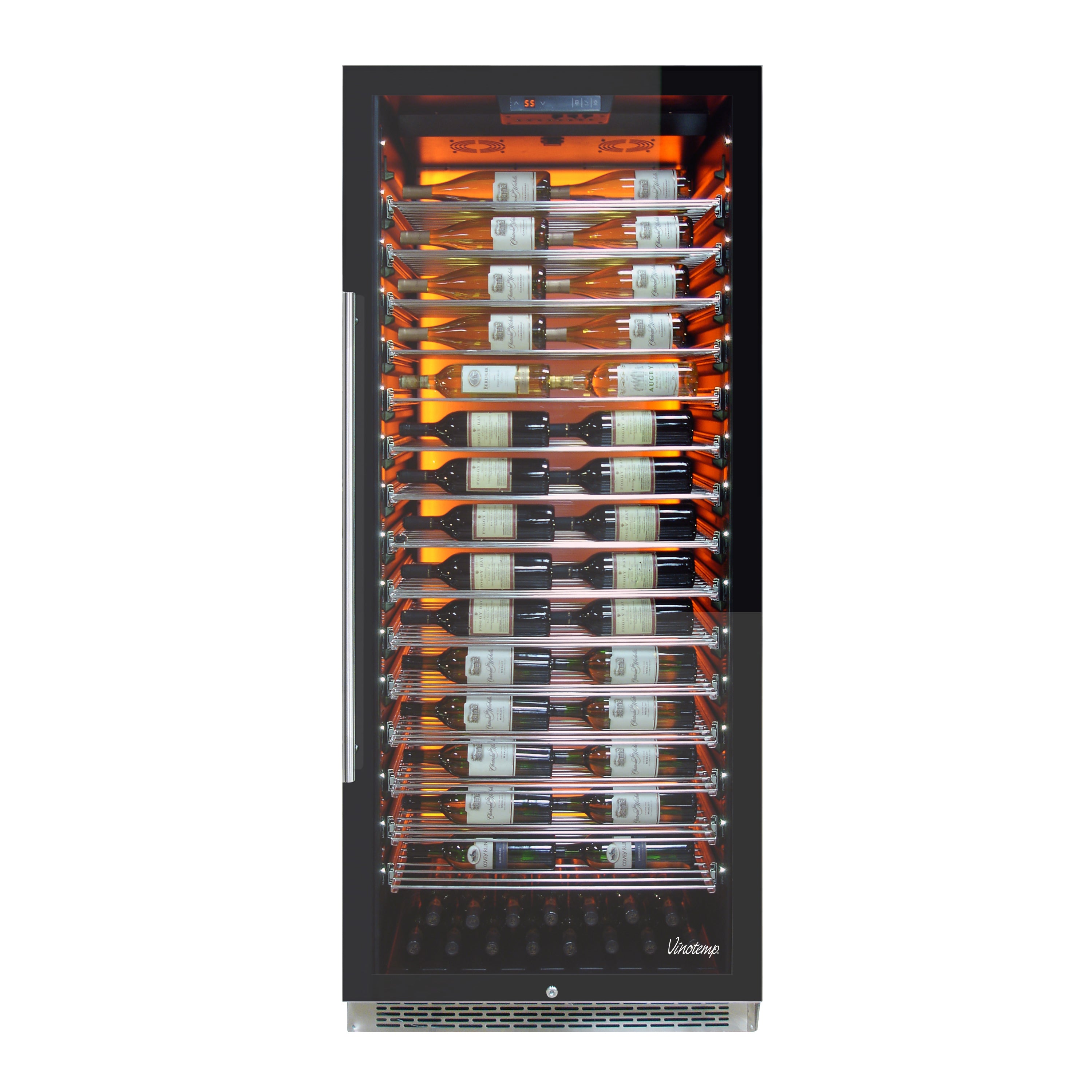 Vinotemp - EL-300COMM, Vinotemp Backlit Series Commercial 300 Wine Cooler, Right Hinge, 188 Bottle Capacity, in Black