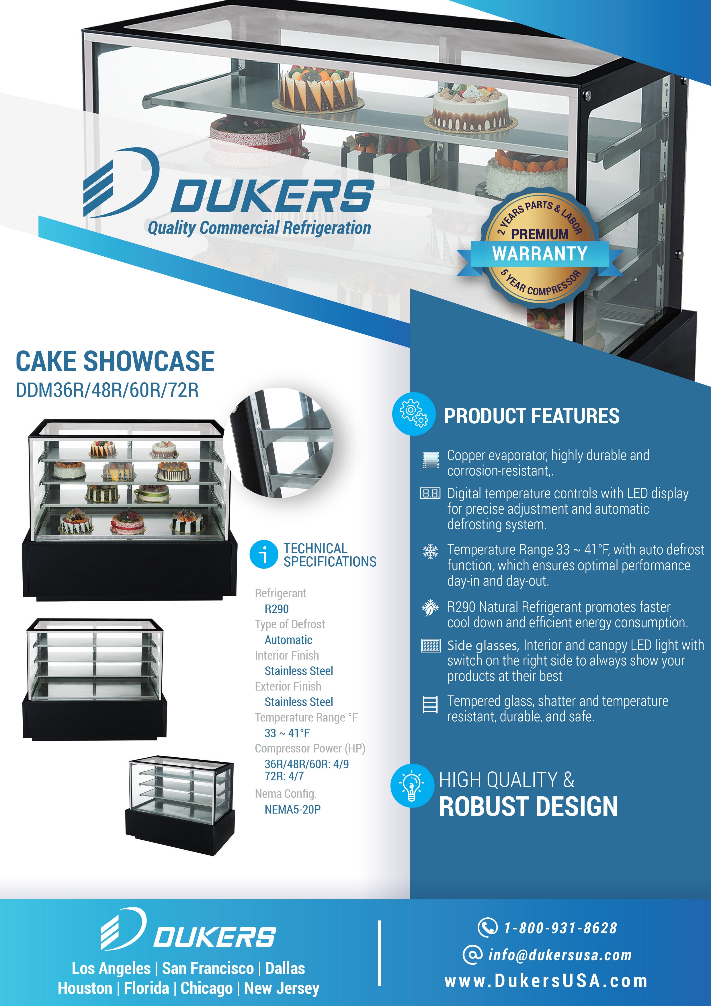 Dukers - DDM36R, 36" Straight Glass Bakery Case