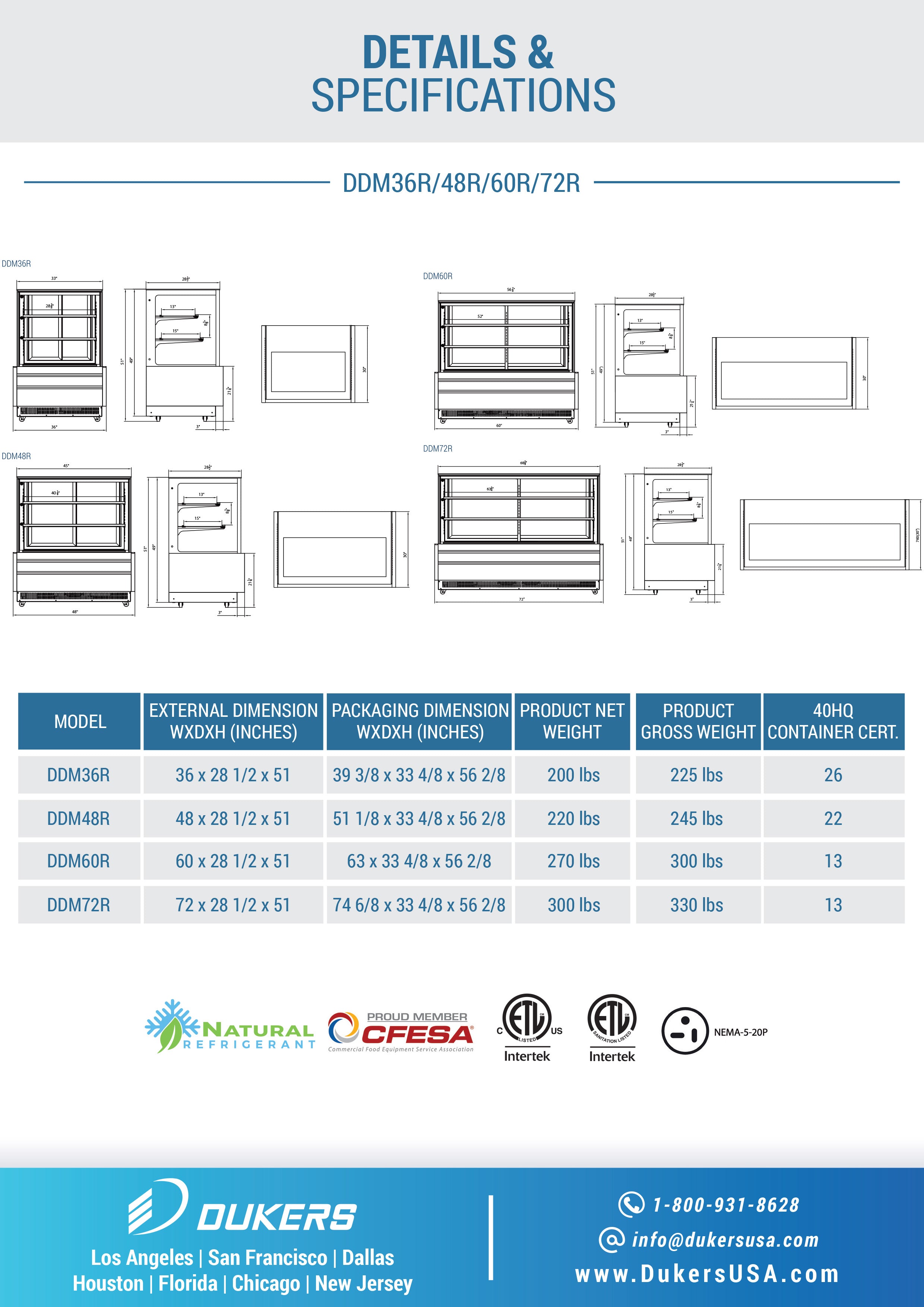 Dukers - DDM48R, 48" Straight Glass Bakery Case