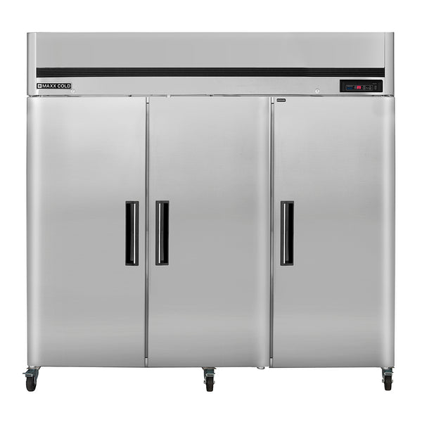 MCRT-72FDHC Maxx Cold Triple Door Reach-In Refrigerator, Top Mount, 72 cu. ft. in Stainless Steel