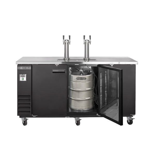 MXBD72-2BHC Maxx Cold Dual Tower, 2 Tap Beer Dispenser, 3 Barrels/Kegs (490L), Black/Stainless Steel Top