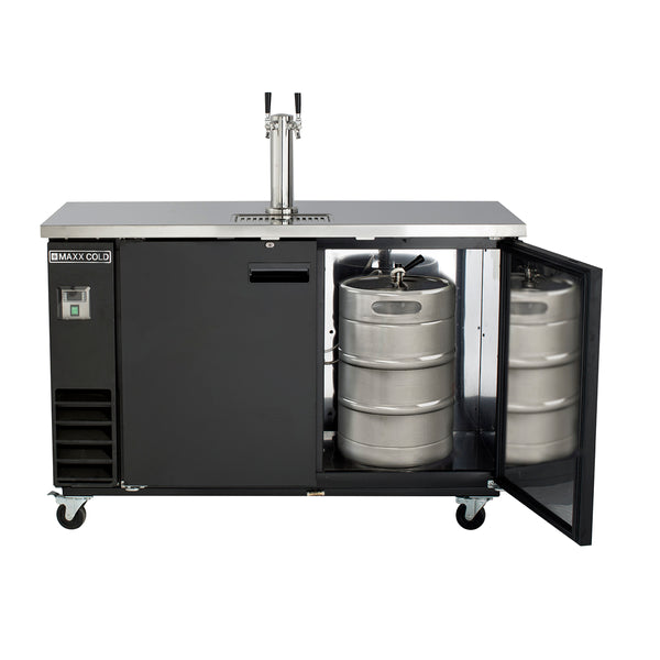 MXBD60-1B Maxx Cold Single Tower, 2 Tap Beer Dispenser, 2 Barrels/Kegs (402L), Black/Stainless Steel Top