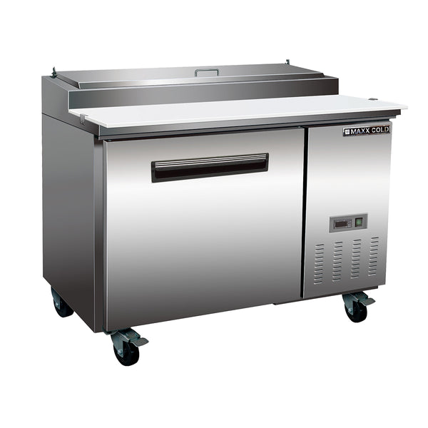 MXCPP50HC Maxx Cold One-Door Refrigerated Pizza Prep Table, 12 cu. ft. Storage Capacity, in Stainless Steel