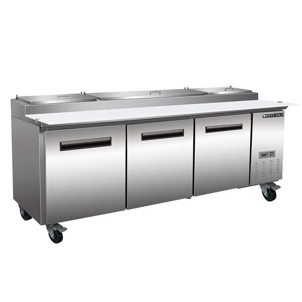 MXCPP92HC Maxx Cold Three-Door Refrigerated Pizza Prep Table, 32 cu. ft. Storage Capacity, in Stainless Steel