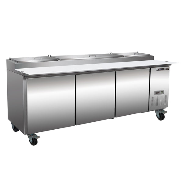 MXSPP92HC Maxx Cold Three-Door Refrigerated Pizza Prep Table, 30.87 cu. ft. Storage Capacity, Stainless Steel