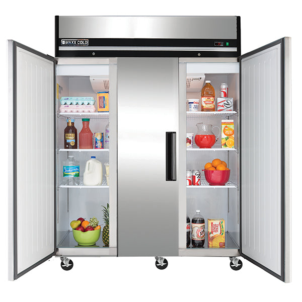 MXCR-72FDHC Maxx Cold Triple Door Reach-in Refrigerator, Top Mount, 72 cu. ft. Storage Capacity, Stainless Steel