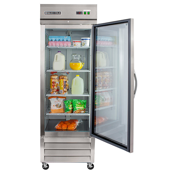 MXCR-23GDHC Maxx Cold Single Glass Door Reach-In Refrigerator, 23 cu. ft. Storage Capacity, in Stainless Steel
