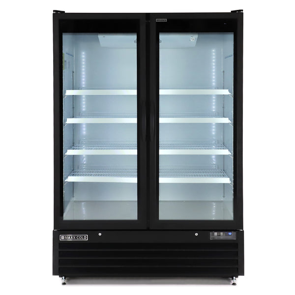 Maxx Cold - MXGDM-50RBHC Double Glass Door Merchandiser Refrigerator, Large Storage Capacity, 50 cu. ft., in Black