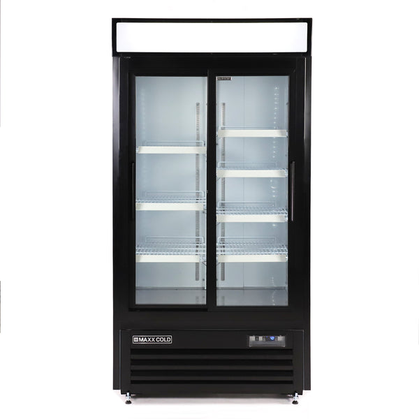 MXM2-36RSBHC Maxx Cold Double Glass Door Narrow Width Merchandiser Refrigerator, Sliding Door, 36 cu. ft., Black
