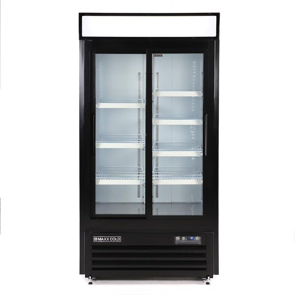 Maxx Cold - MXM2-36RSHC Double Glass Door Narrow Width Merchandiser Refrigerator, Sliding Door, 36 cu. ft., White