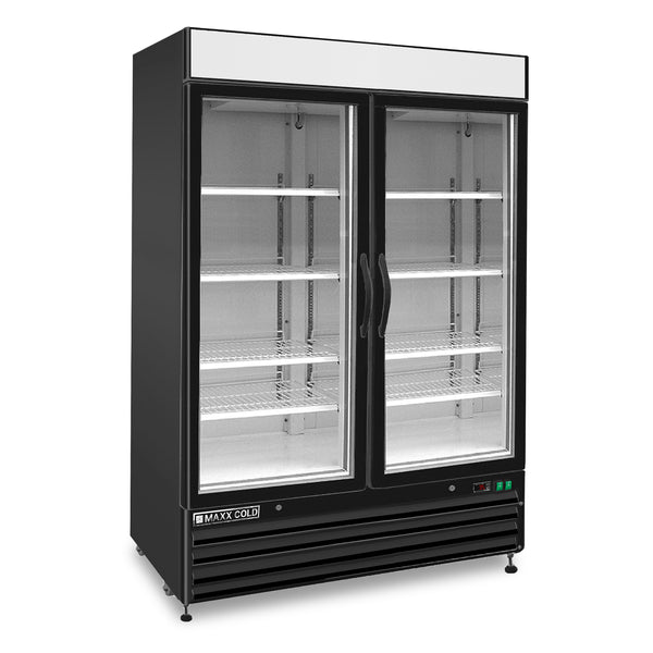 MXM2-48FBHC Maxx Cold Double Glass Door Merchandiser Freezer, Swing Door, 48 cu. ft., Storage Capacity, in Black