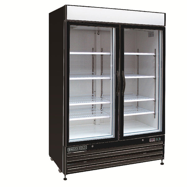Maxx Cold - MXM2-48RBHC Double Glass Door Merchandiser Refrigerator, Swing Door, 48 cu. ft., Energy Star, in Black
