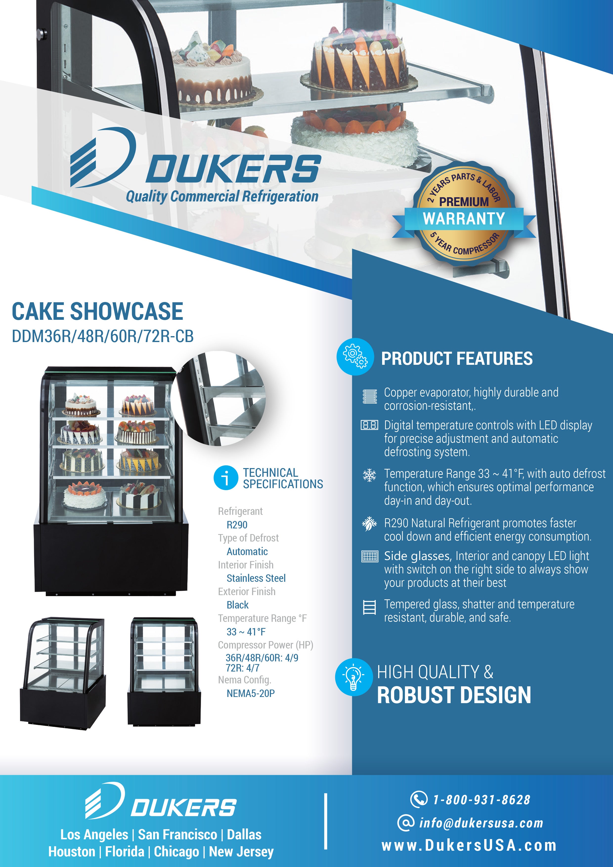 Dukers - DDM36R-CB, 36" Curved Glass Bakery Case