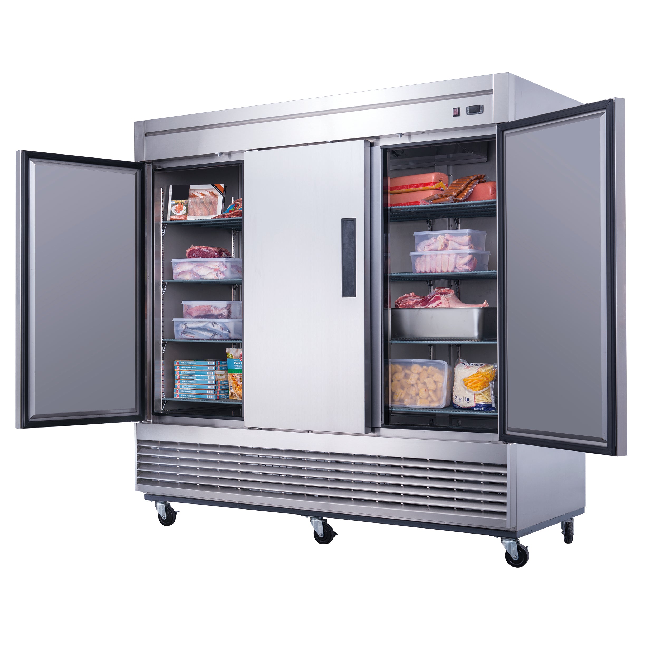 Chef AAA - T83F, Commercial 83" Reach-In Freezer 3 Solid Door Stainless Steel 64 cu.ft.