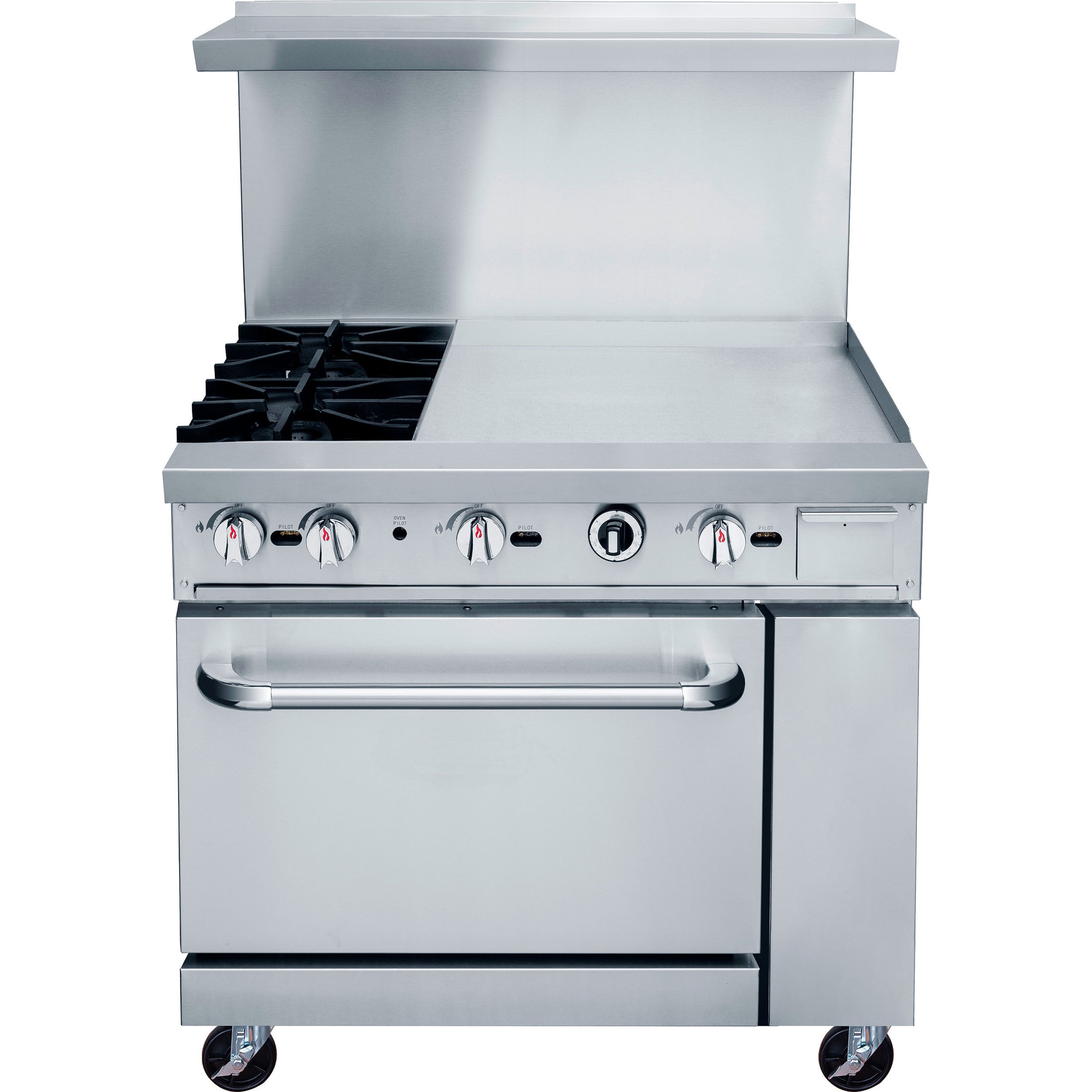 Chef AAA - TCR36-2B24GM-NG, Commercial 36" Oven Range Two Open Burners 24" Griddle Natural Gas