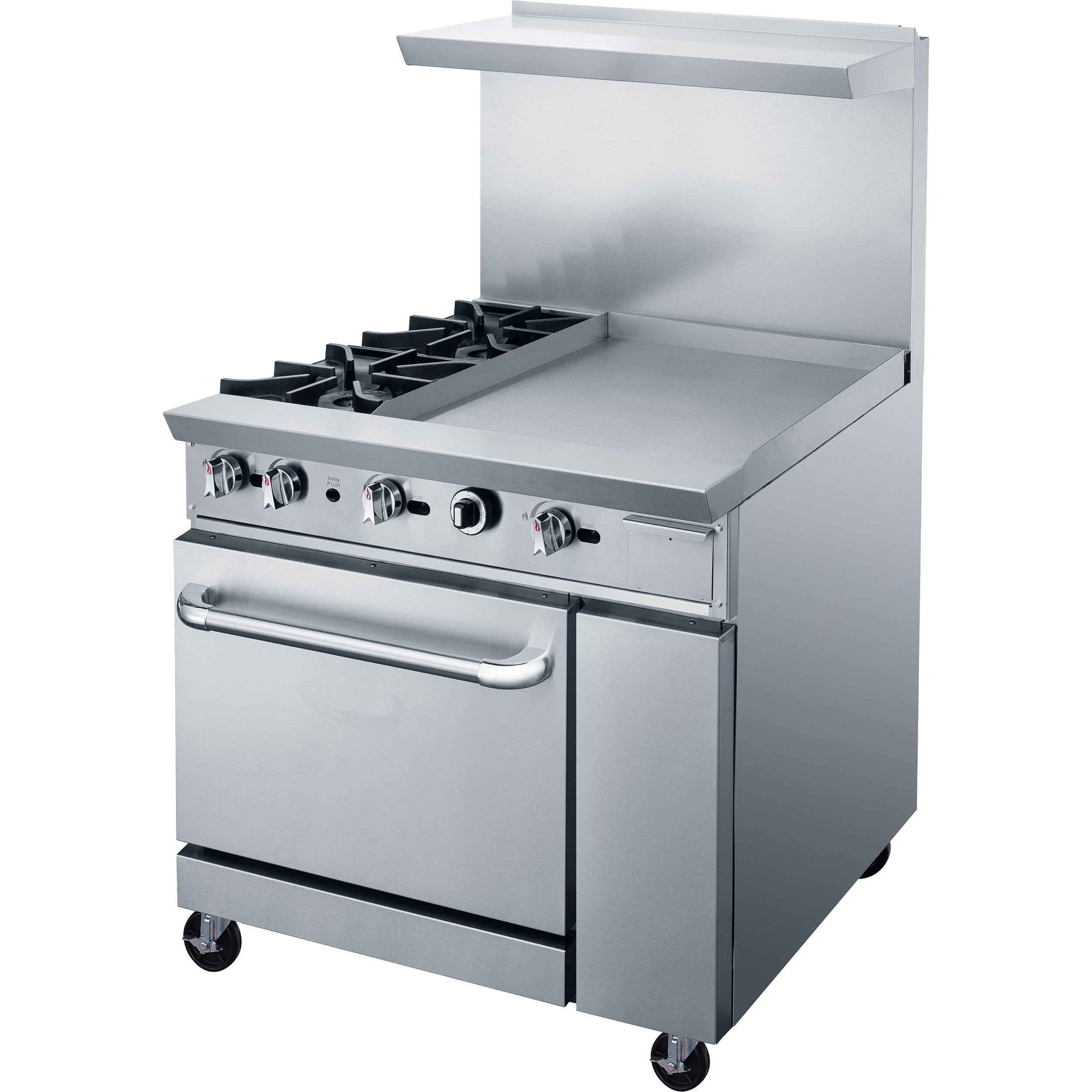 Chef AAA - TCR36-2B24GM-NG, Commercial 36" Oven Range Two Open Burners 24" Griddle Natural Gas