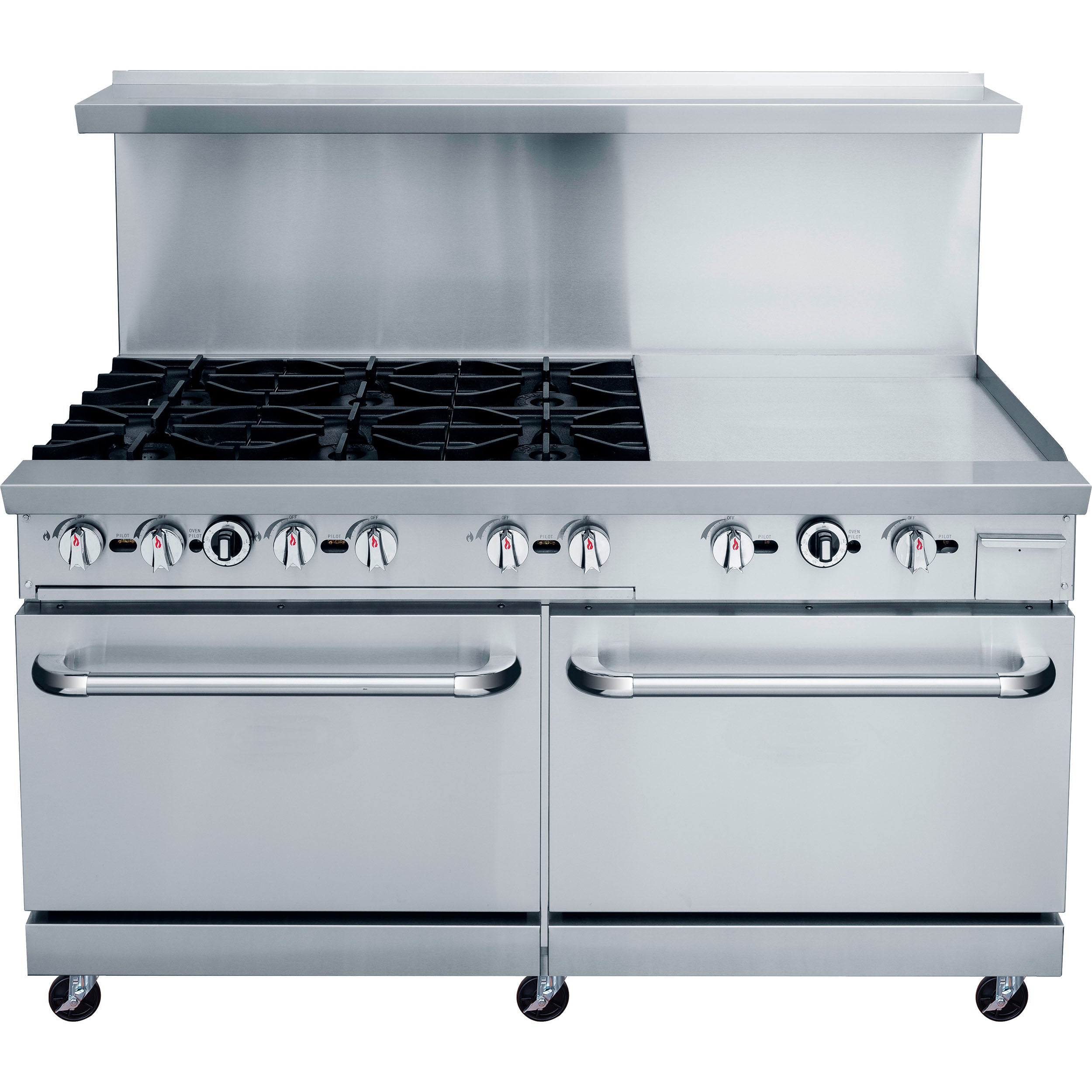 Chef AAA - TCR60-4B36GM-NG, Commercial 60" Oven Range Four Open Burner with 36" Griddle Natural Gas