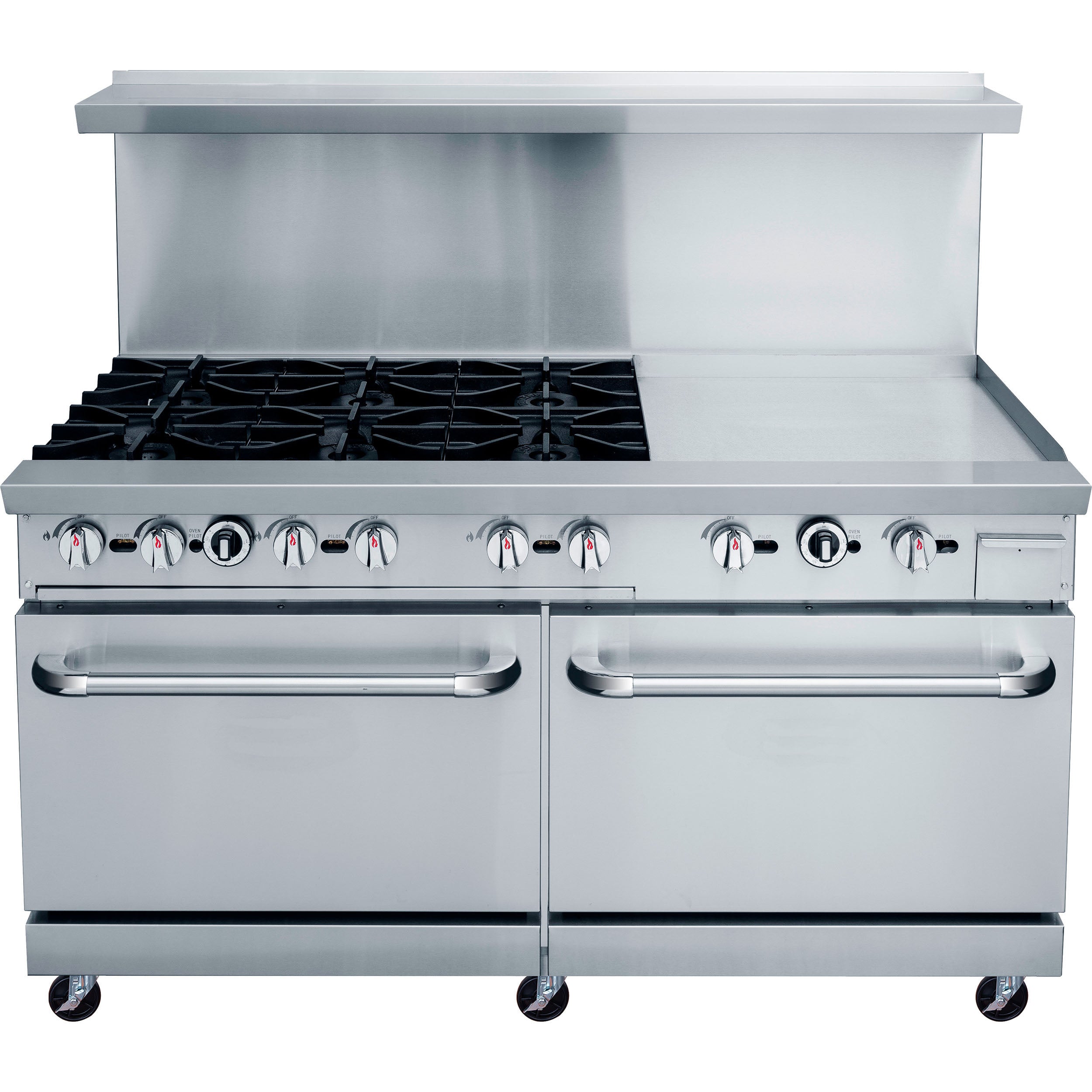 Chef AAA - TCR60-6B24GM-NG, Commercial 60" Oven Range Six Open Burner with 24" Griddle Natural Gas