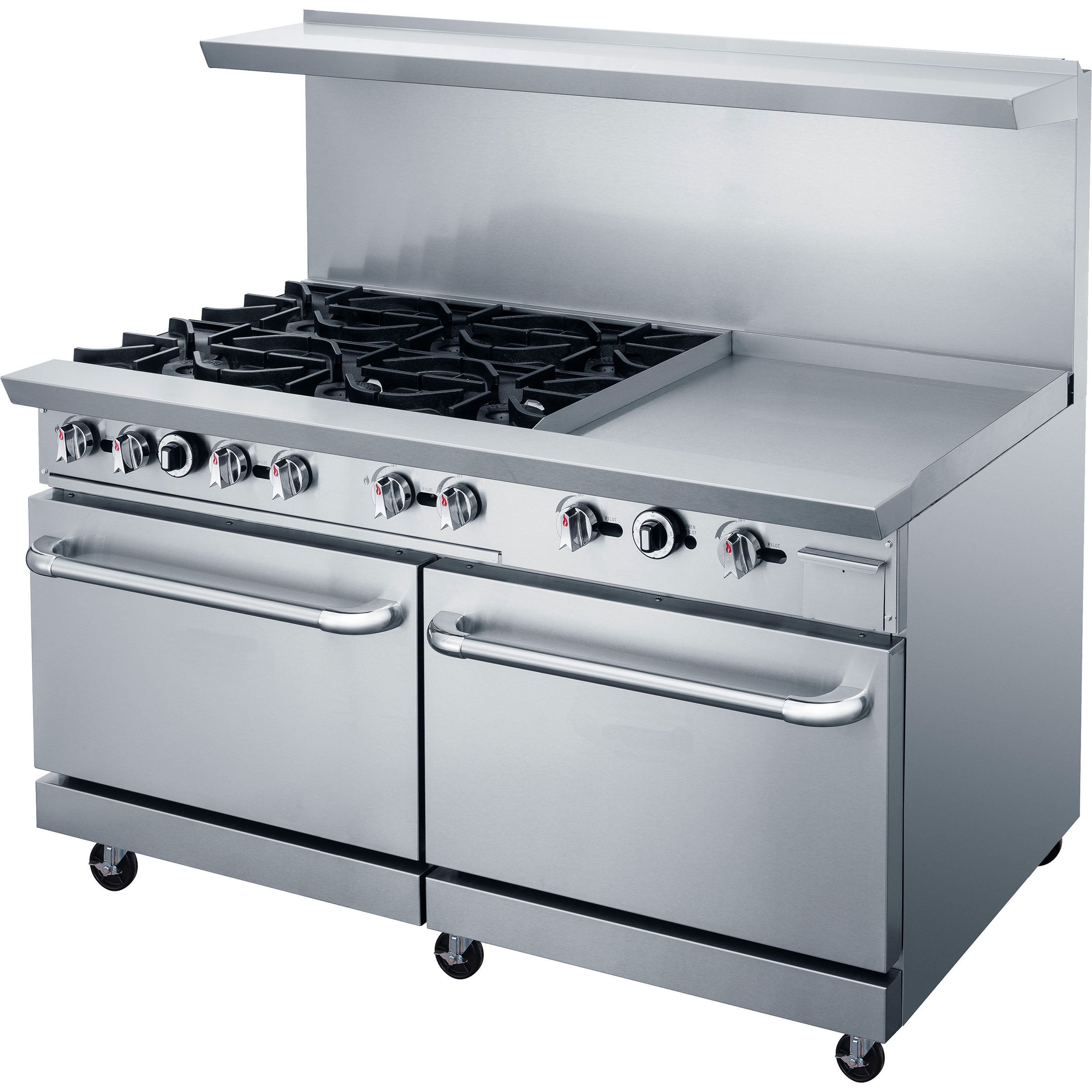 Chef AAA - TCR60-4B36GM-NG, Commercial 60" Oven Range Four Open Burner with 36" Griddle Natural Gas