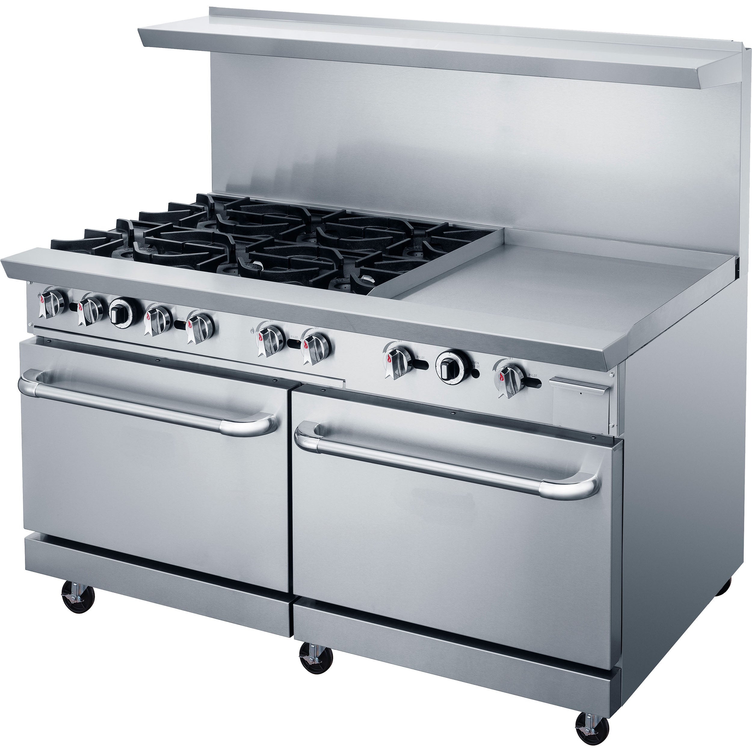 Chef AAA - TCR60-6B24GM-NG, Commercial 60" Oven Range Six Open Burner with 24" Griddle Natural Gas