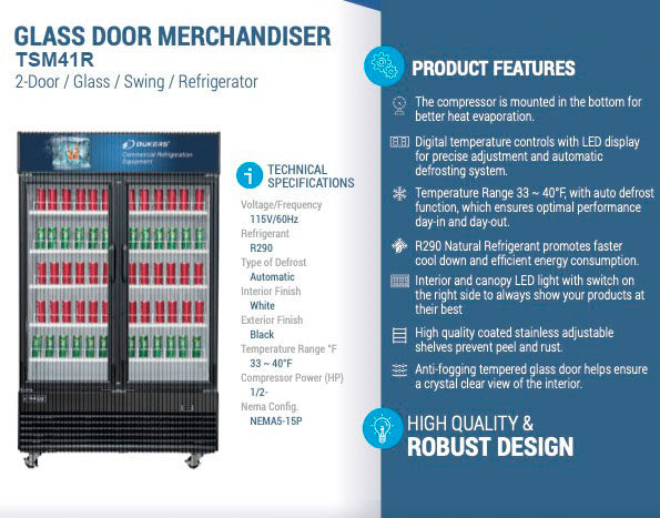 Chef AAA - TSM41R, Commercial 47" 2 Swing Door Merchandiser Refrigerator 41.2 cu. ft.