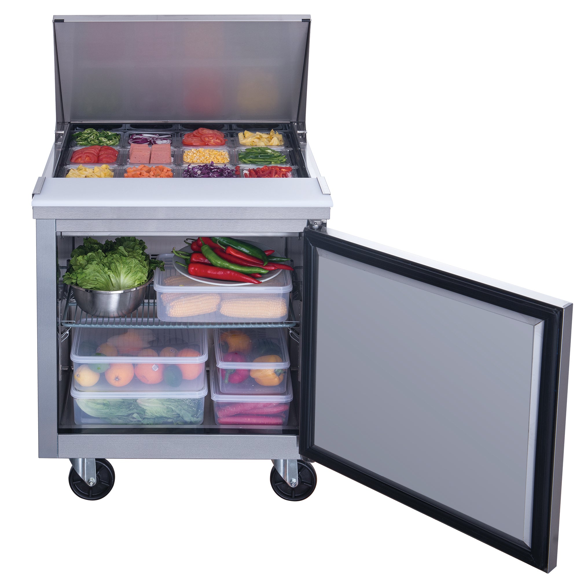 Chef AAA - TSP29M, Commercial 29" 12 Pan Salad Sandwich Food Prep Table Refrigerator Mega Top 6.5cu.ft NSF