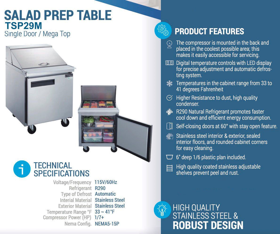 Chef AAA - TSP29M, Commercial 29" 12 Pan Salad Sandwich Food Prep Table Refrigerator Mega Top 6.5cu.ft NSF