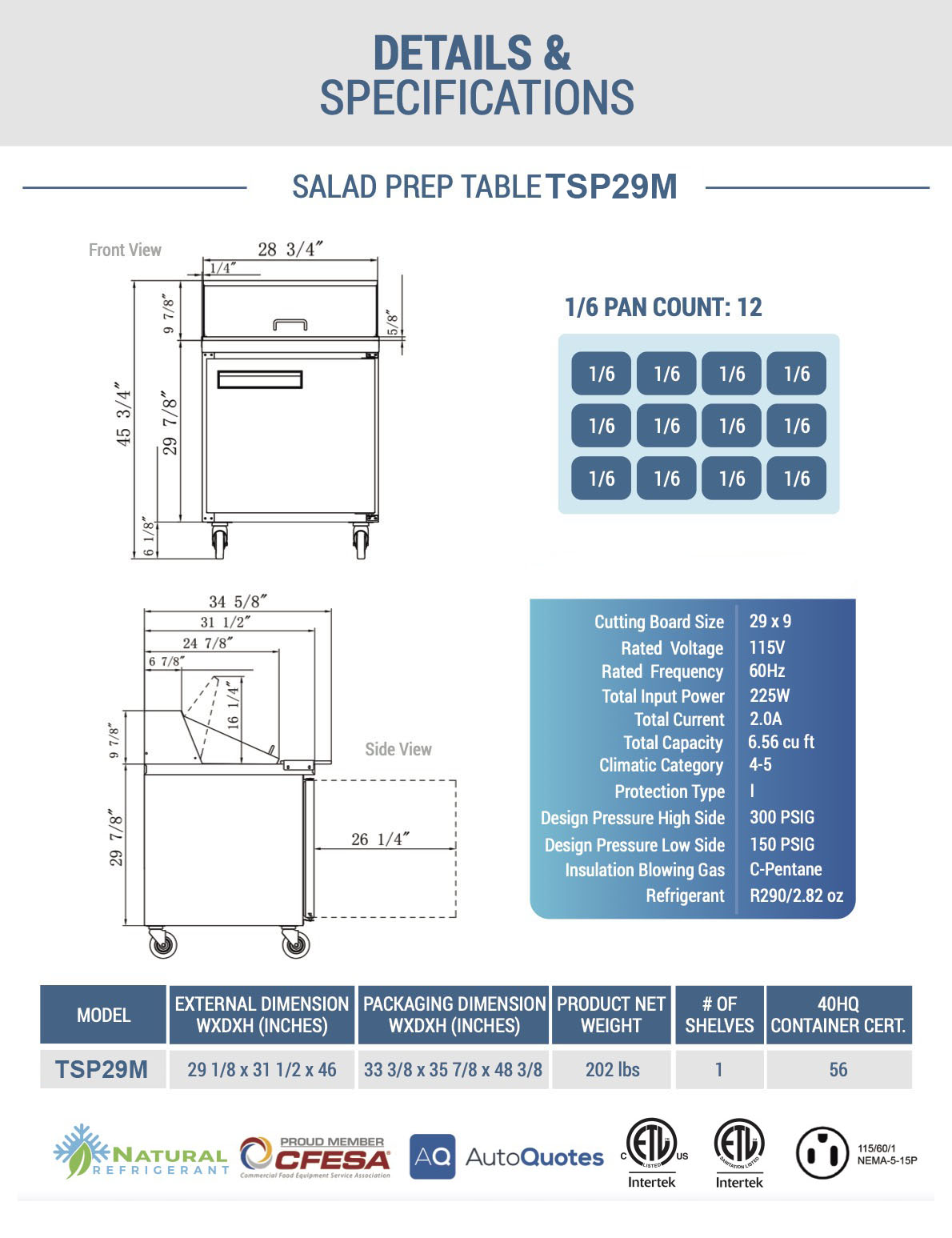 Chef AAA - TSP29M, Commercial 29 12 Pan Salad Sandwich Food Prep Tabl