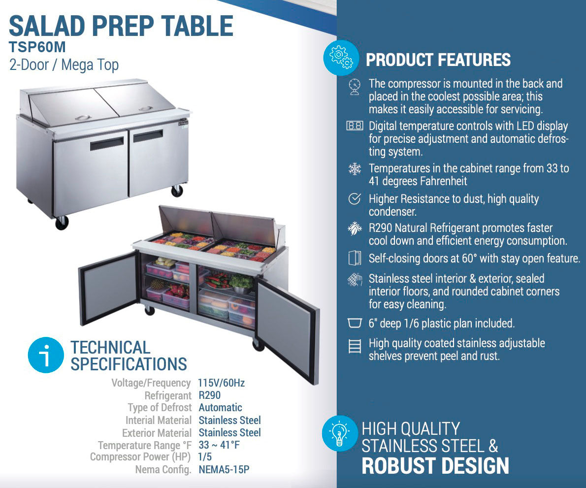 Chef AAA - TSP29M, Commercial 29 12 Pan Salad Sandwich Food Prep Tabl