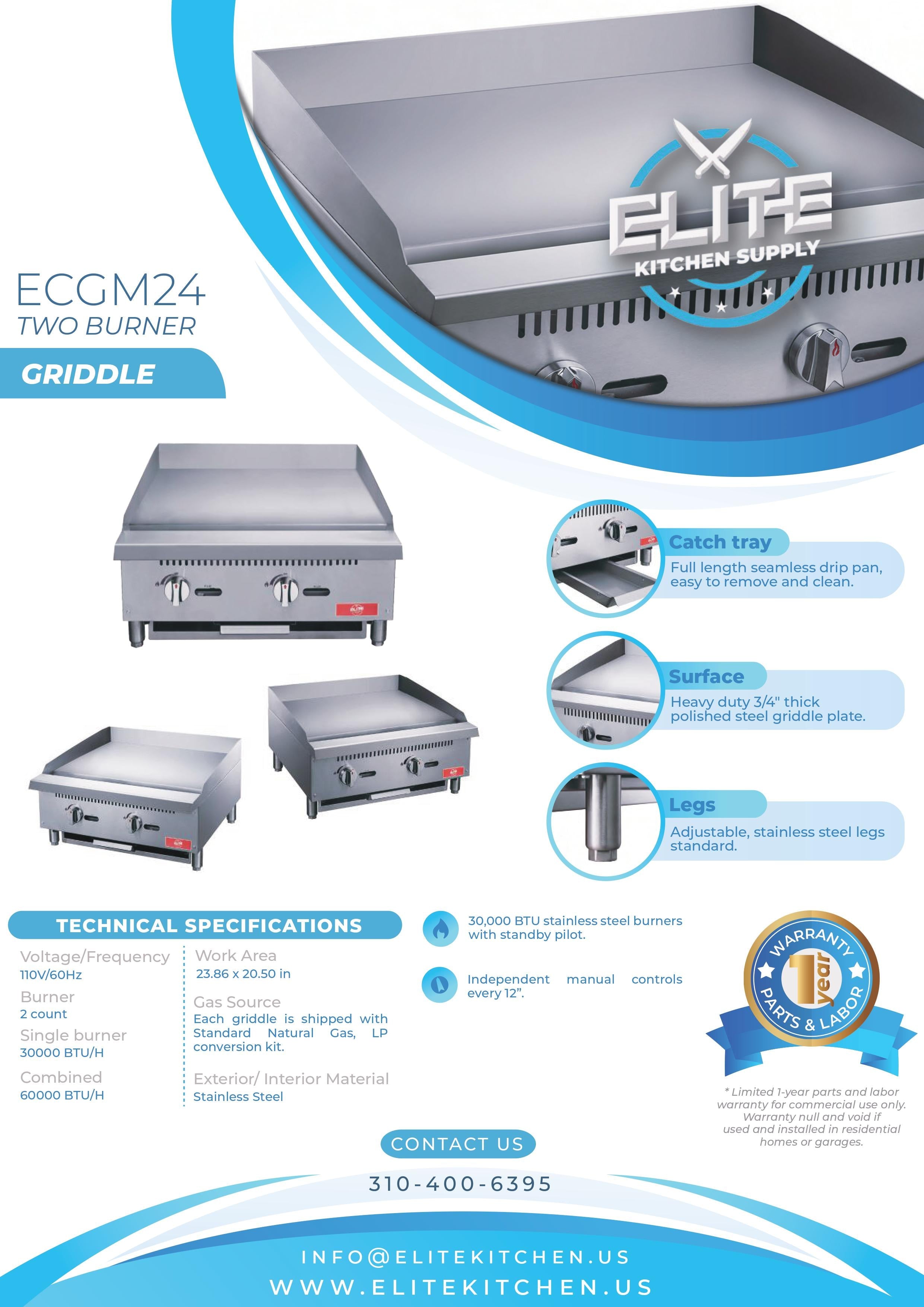 ECGM24 24 in. 2-Burner Commercial Griddle